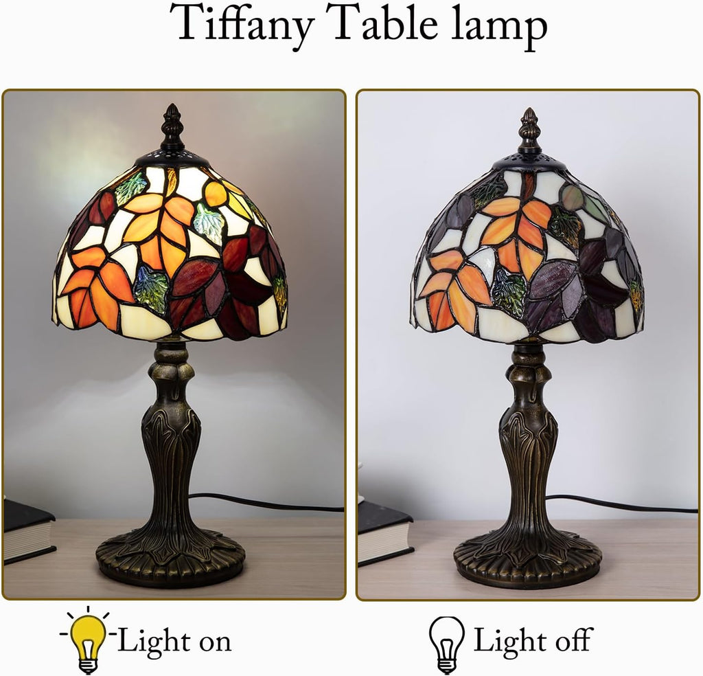Small Tiffany Table Lamp 8 inch Red Leaves Stained Glass