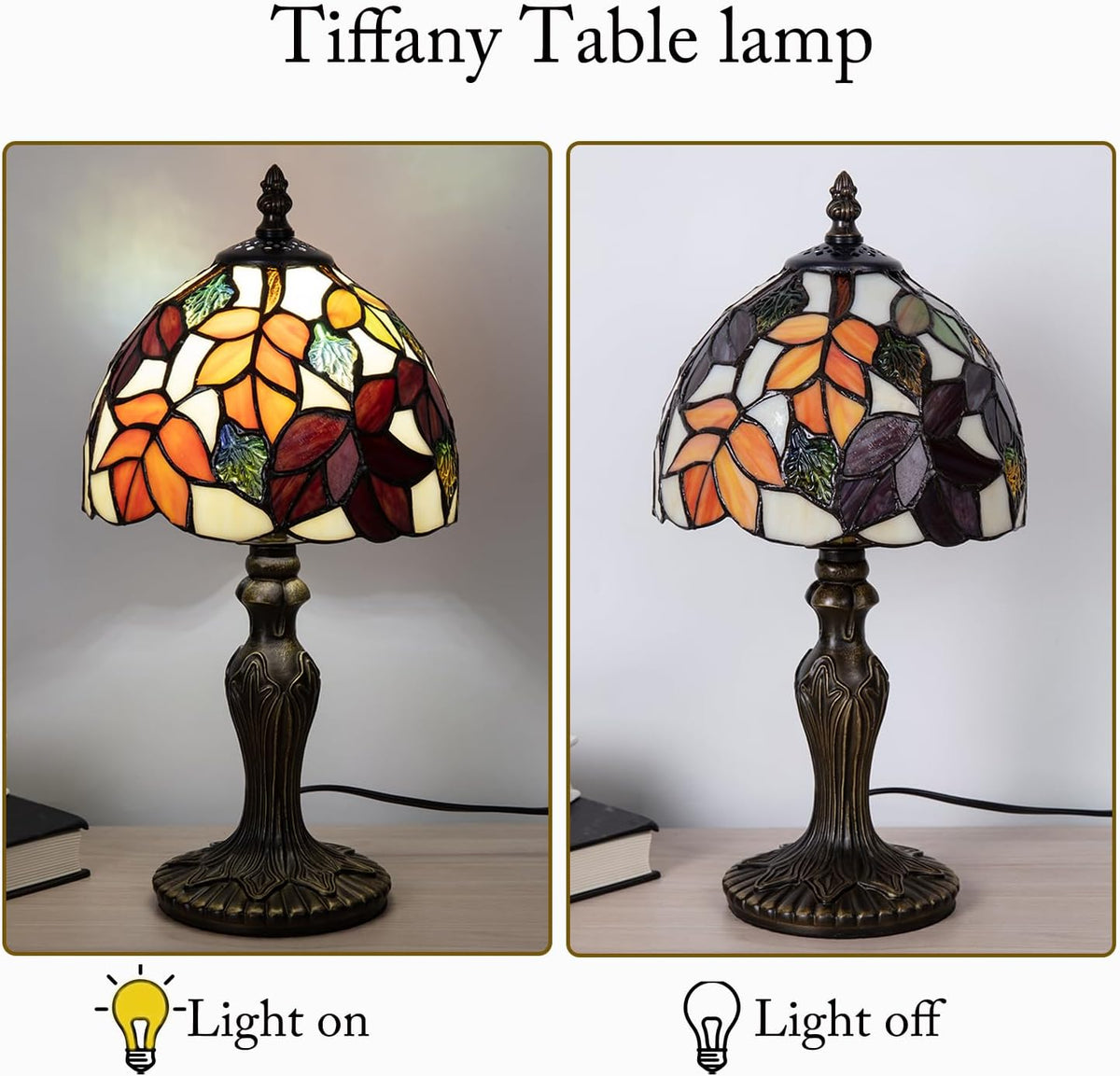 Small Tiffany Table Lamp 8 inch Red Leaves Stained Glass