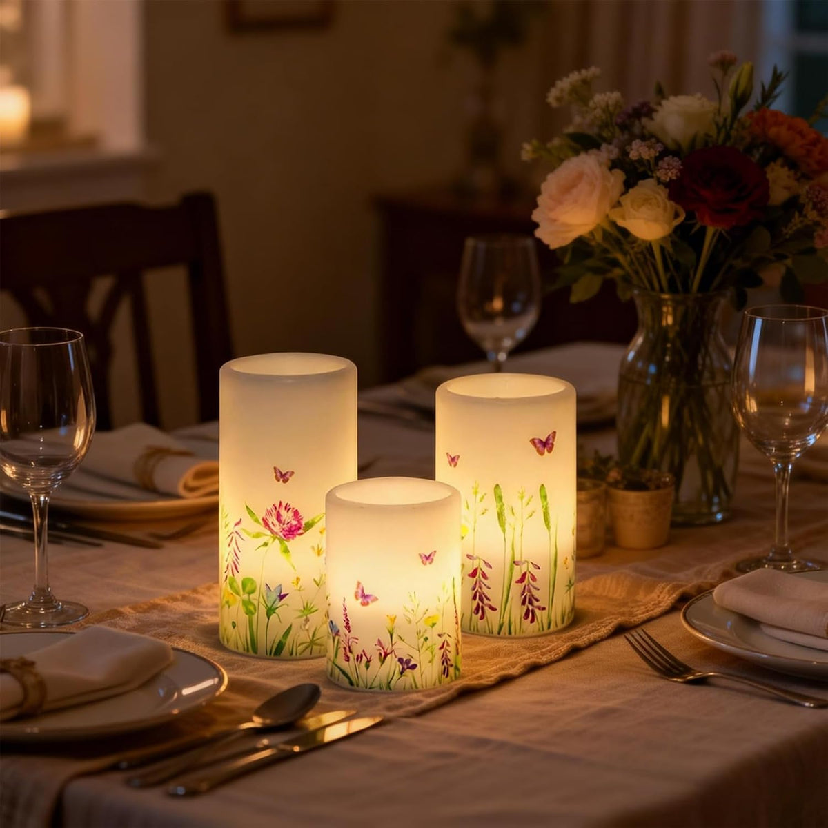 Butterfly Flameless Pillar Candles Battery Operated with 6H Timer