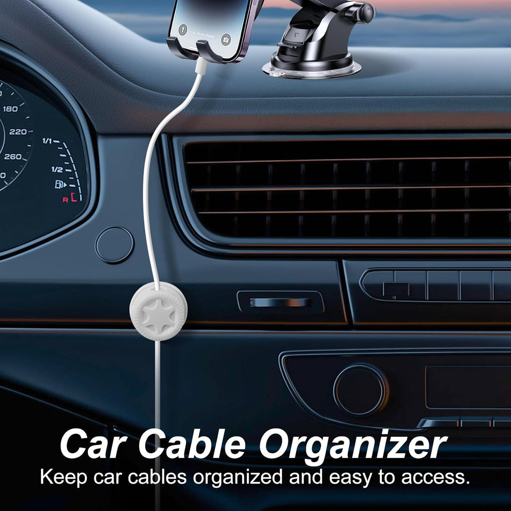 6Pack Cord Organizer Magnetic Cable Clips, 360° Rotation Cable Clips - Adjustable Cord Holder for Nightstand, Adhesive Cable Management Cord Clips, Cable Holder & Charger Organizer（White