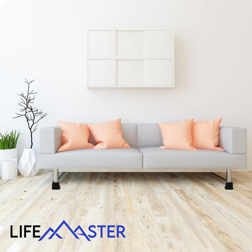 Lifemaster Furniture Riser Set - 16 Pieces Non-Slip Design Furniture Leg Riser fits with Bed, Chair, Table, Sofa, Desk, and Couches - Black
