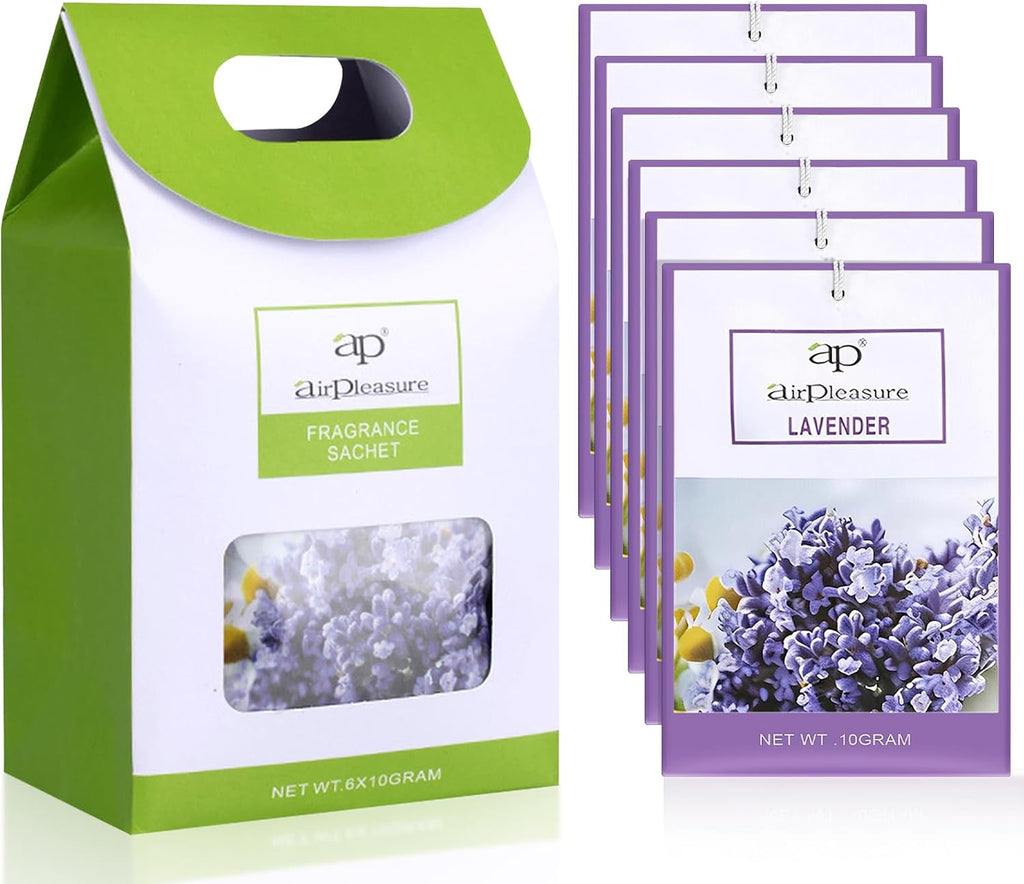 Lavender Scented Sachets Bag 6 Pack for Drawers & Closets, Long-Lasting Sachets Bags Wardrobe Freshener, Drawer Deodorizer Fresh Scents Home Fragrance Air Freshener Bags for Home Room