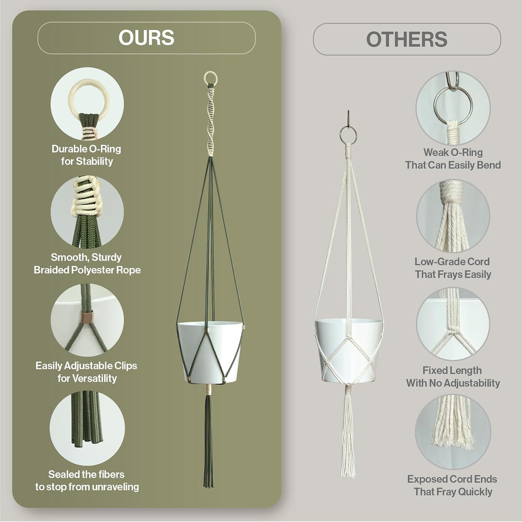 Macrame Plant Hanger Polyester Rope 42 Inch Outdoor Indoor Adjustable Hanging Planter for up to 10 Inch Plant Pot Modern Boho Home Decor (1, Forest Green/Ivory)