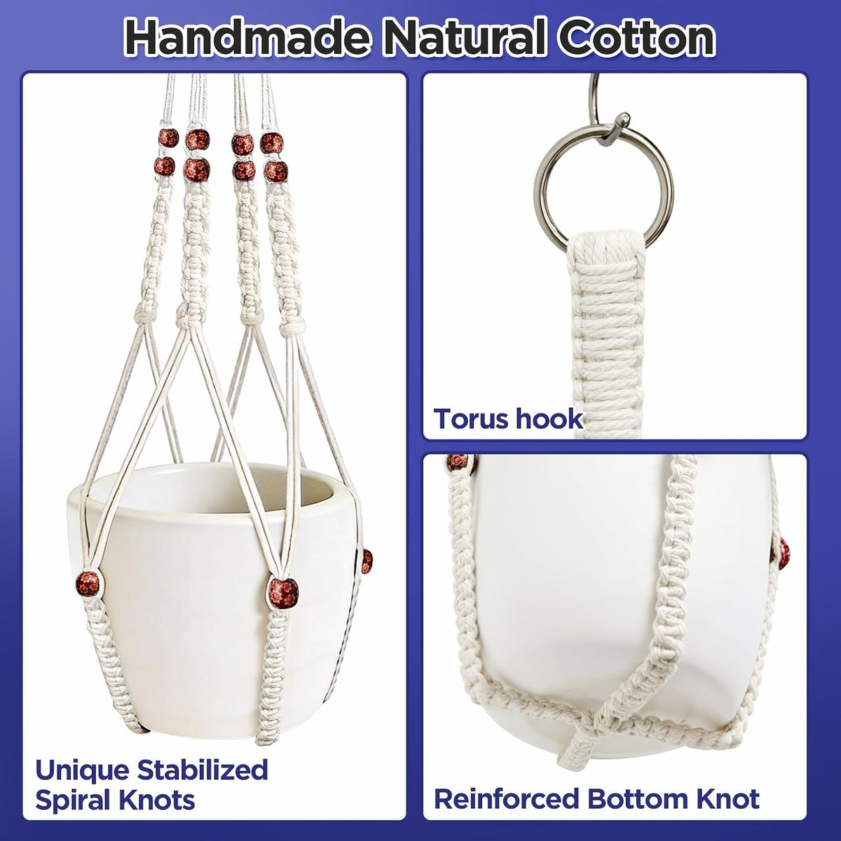 2 Pack Macrame Plant Hanger with Drop Ceiling Hooks