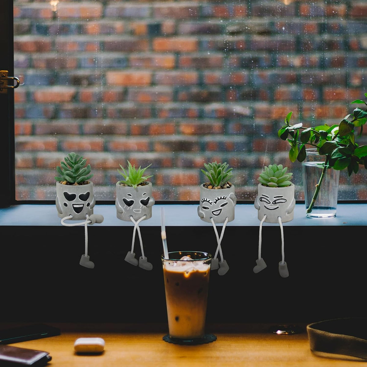 4 Pack Artificial potted Succulent Plants with Hanging Legs, Fake Mini Succulents in Pots, Faux Small Plants for Office Desk, Kitchen, Bathroom, Home Shelf Decor, Funny Office & Home Decor Accents