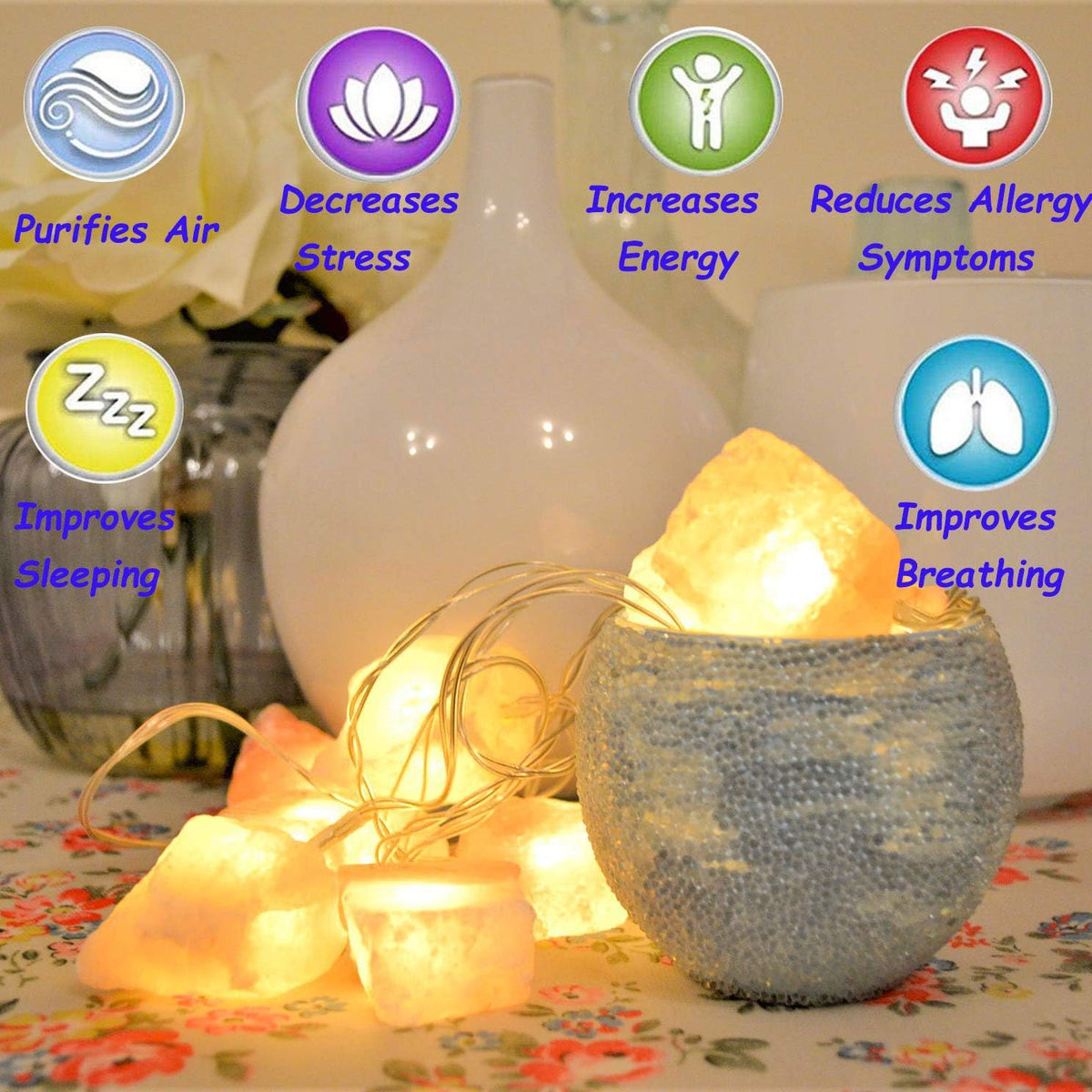 MINGRI Himalayan Salt lamp Salt Rock String Hanging Light 10Rocks,1.32Lbs