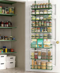 Moforoco Sage Green 9-Tier Over The Door Pantry Organizer, Pantry Organization and Storage, Black Hanging Basket Wall Spice Rack Seasoning Shelves
