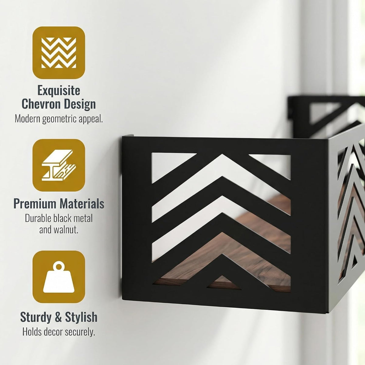 Floating Shelves Set of 4, Home Metal Wood Shelf, Black