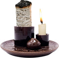 4 in 1 Multifunctional Ceramic Incense and Candle Holder with Ash Catcher Tray Suit for Burning White Sage, Palo Santo Sticks (Dark Brown)