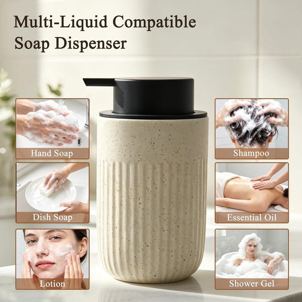 Beige Ceramic Foaming Soap Dispenser for Bathroom Countertop 13oz