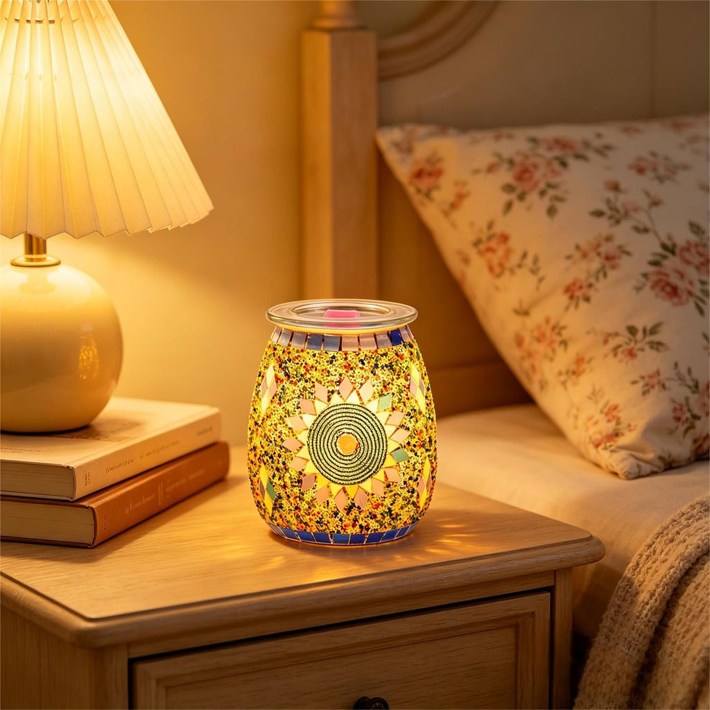 Dicimi Electric Candle Warmer, Mosaic Sunflower Design Wax Melt Warmer with Warm Night Light, No Flame Candle Warmer Lamp for Home Decor, Wax Melter for Scented Wax, Safe Wax Warmer for Aroma Gift