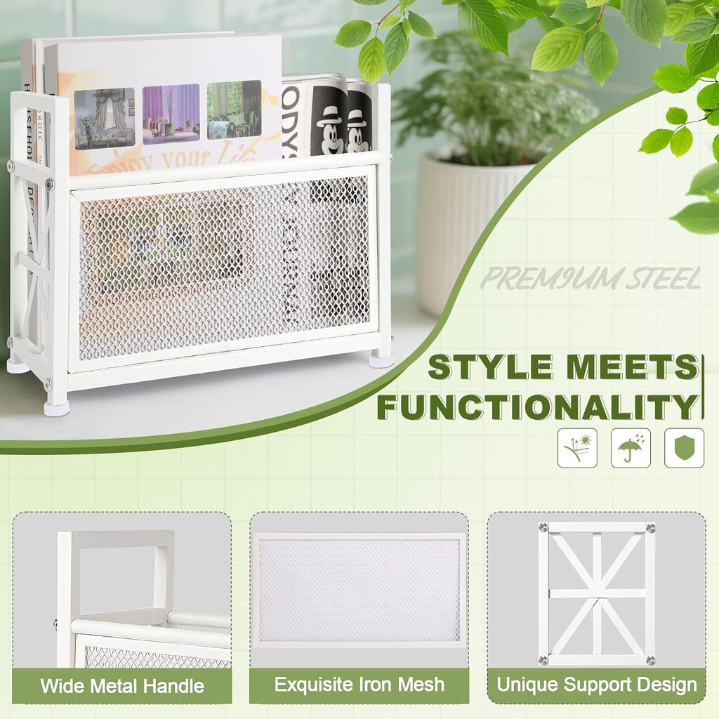 White Magazine Holder, Metal Magazine Rack Floor, Magazine Storage Basket, Mesh Magazine File Holder, Magazine Holders for Shelves，Magazine Stand for Desk, Folder Organizer Bin for Magazines