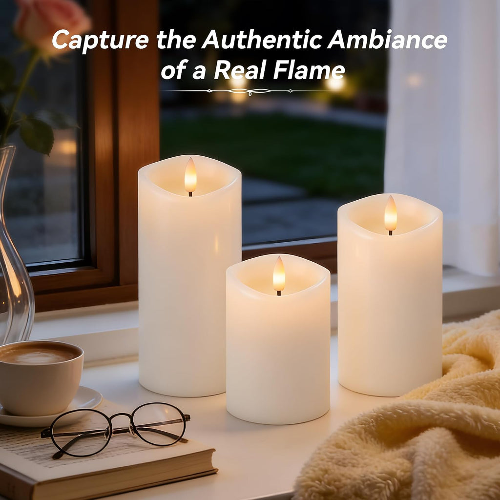 White Real Wax LED Rechargeable Flameless Battery Operated Pillar Candles