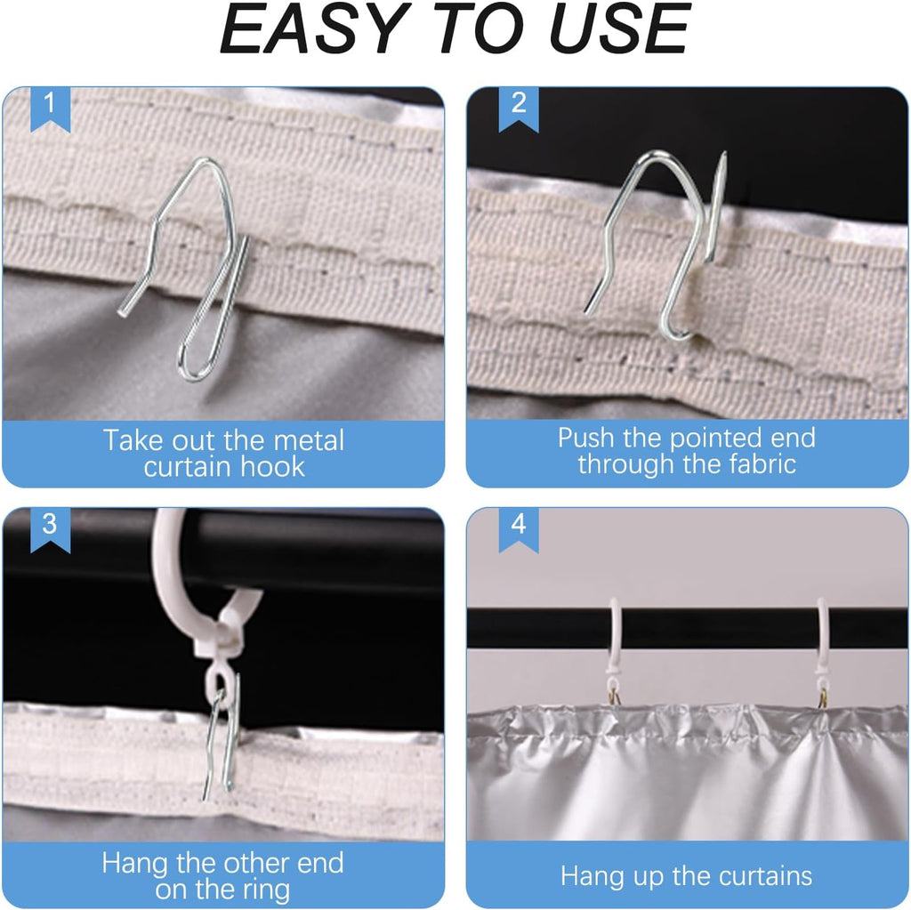 Sopito 200Pcs Curtain Hooks for Door Window Shower Curtain, Silver White