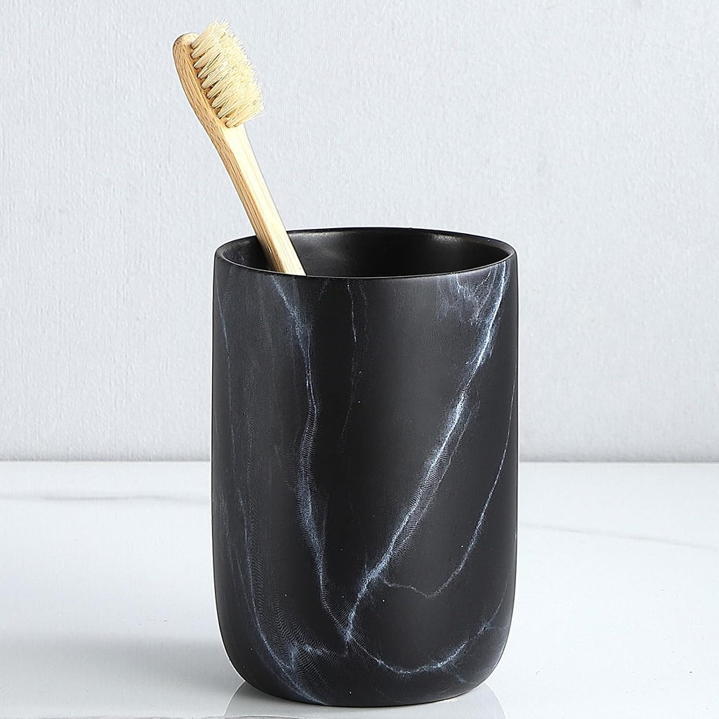 Black Marble Toothbrush Holder - Ceramic Toothbrush Holders for Bathrooms Toothbrush Toothpaste Holders Set, Black Bathroom Tumbler Cups Reusable Toothbrush Mouthwash Cup, Bathroom Counter Organizer.