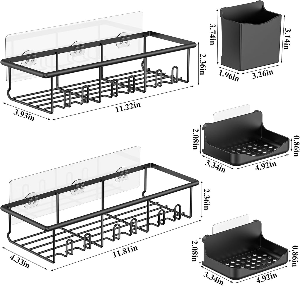 5 Pack Rustproof Shower Caddy, Adhesive Bathroom Shelf, Black