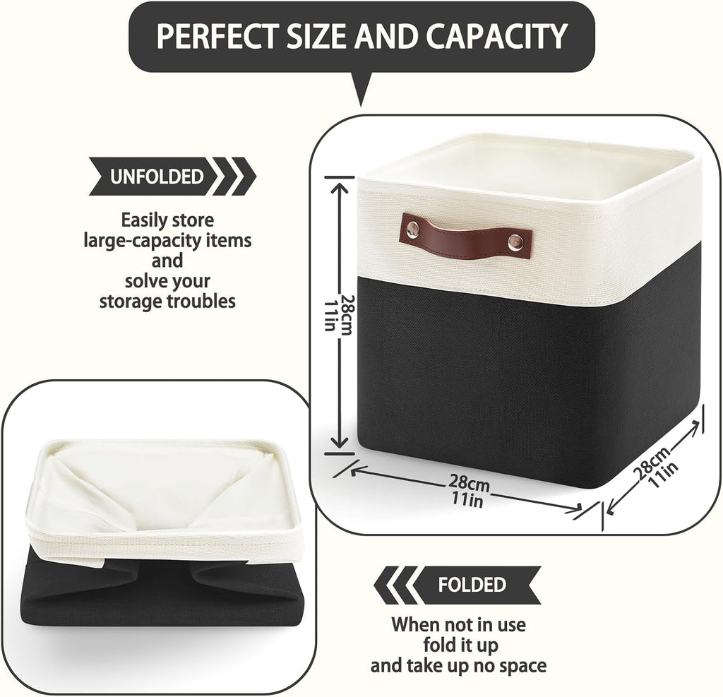 Patvingot Fabric Storage Cubes 11", 4 Pack, with PU Pull Handles,Foldable