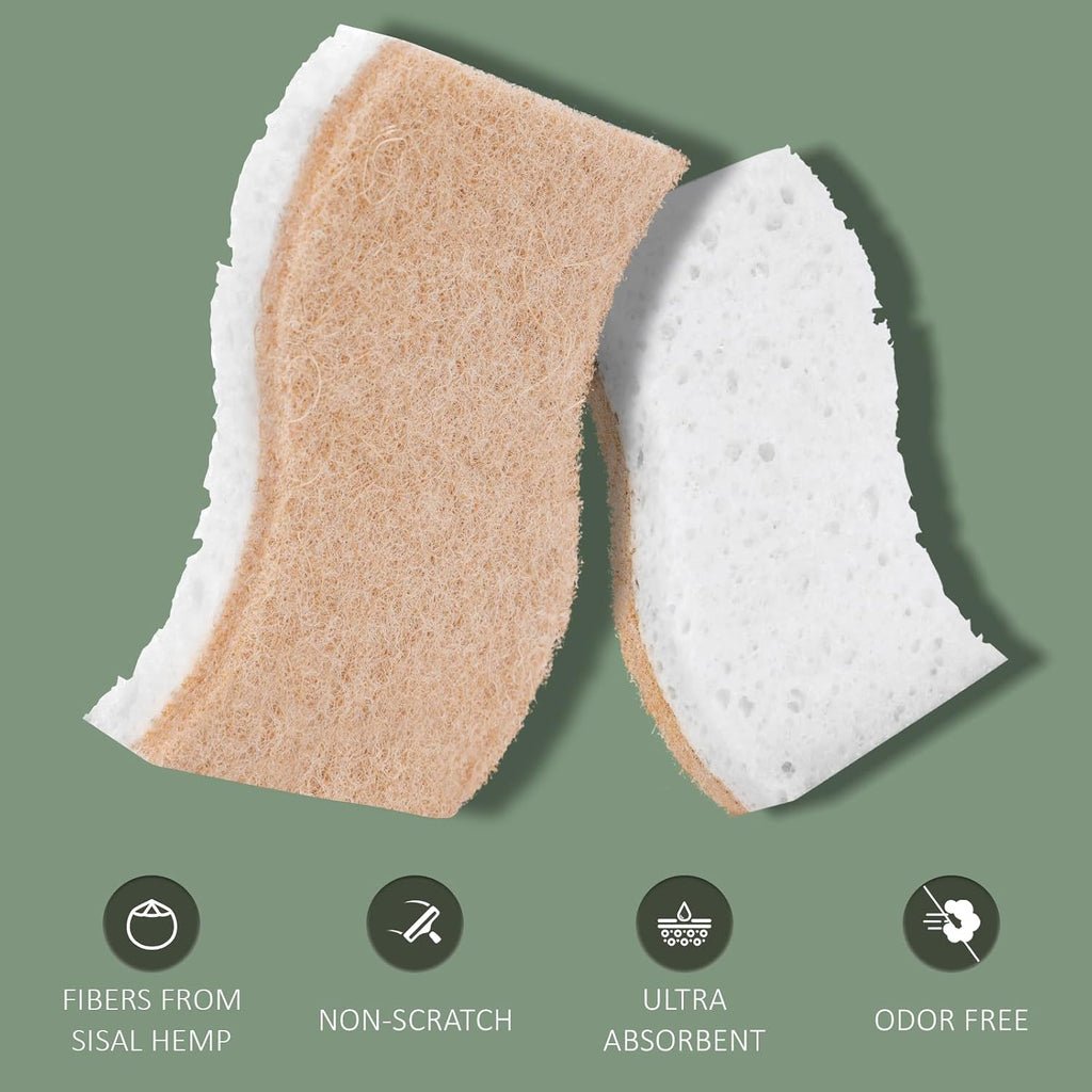 Isshah Natural Kitchen Scrub Sponges for Dishes - S-Shaped - 12 Count