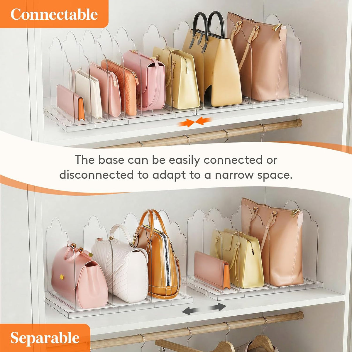 Lifewit Purse Organizer for Closet, 9.7" Tall Clear Handbag Shelf Dividers