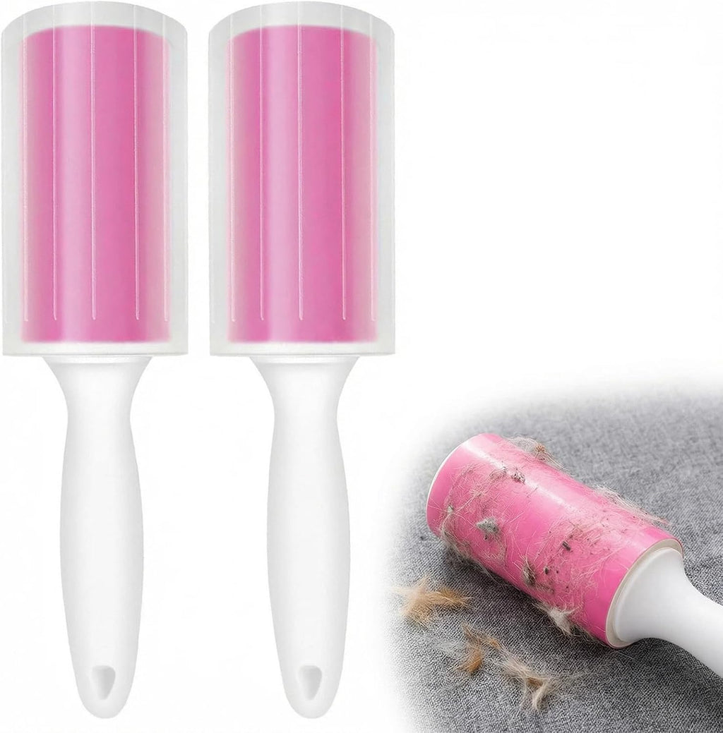 Washable Gel Lint Roller 2 Pack, Large Reusable Pet Hair Remover, Pink