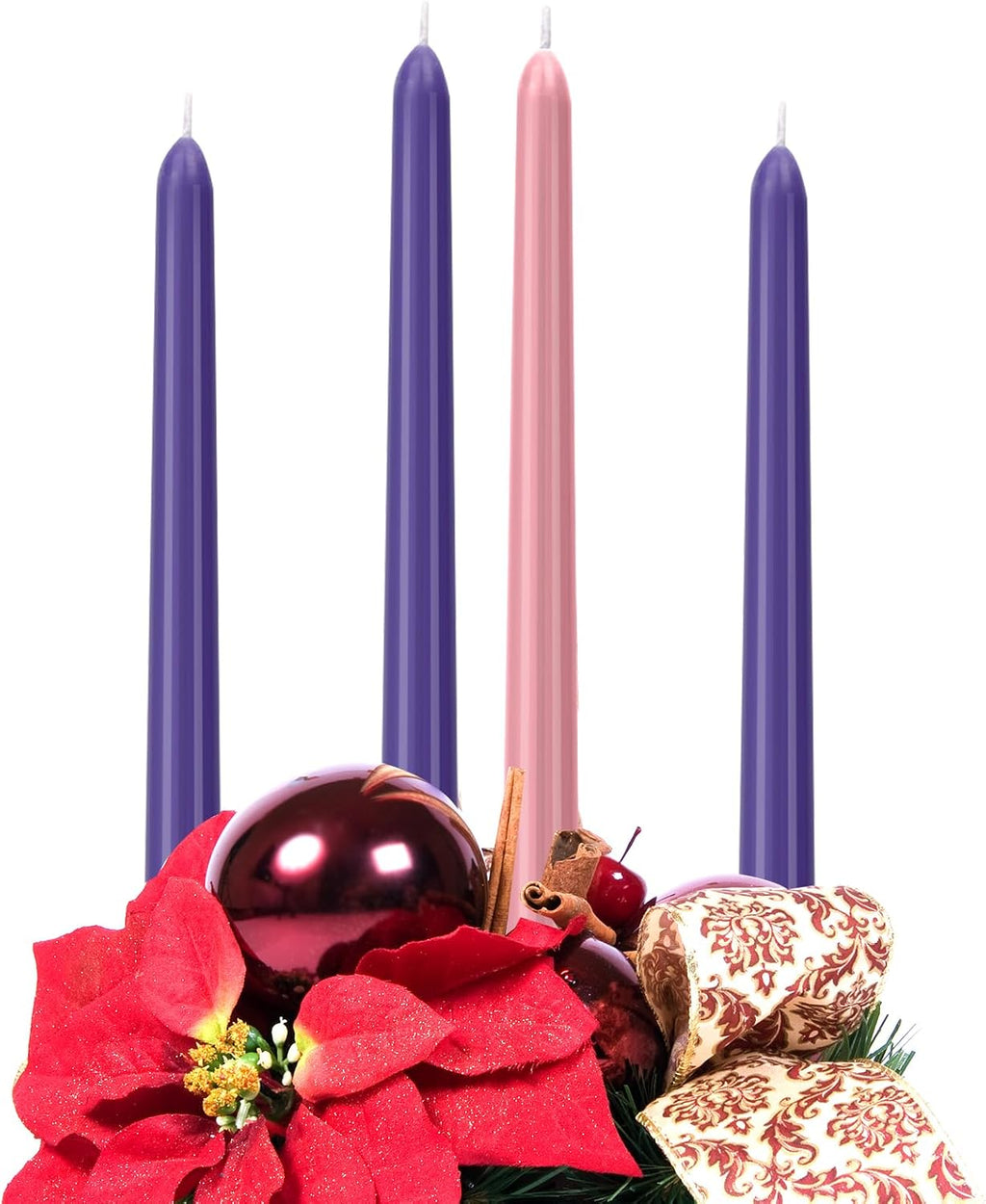 4 Pack Advent Candles Set - 10-Inch Dripless, Unscented, Smokeless, Long-Lasting Advent Tapered Candles for Christmas, Hand-Poured in Pink and Purple