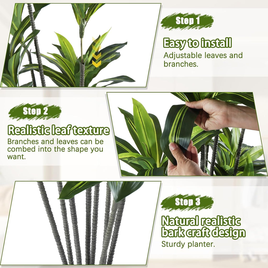 Dracaena Artificial Plant Indoor 5FT - Large Tropical Fake Tree with Lifelike Leaves - Tall Faux Floor Plant in Pot - Artificial Dracaena Tree Indoor for Home Office Living Room Decor