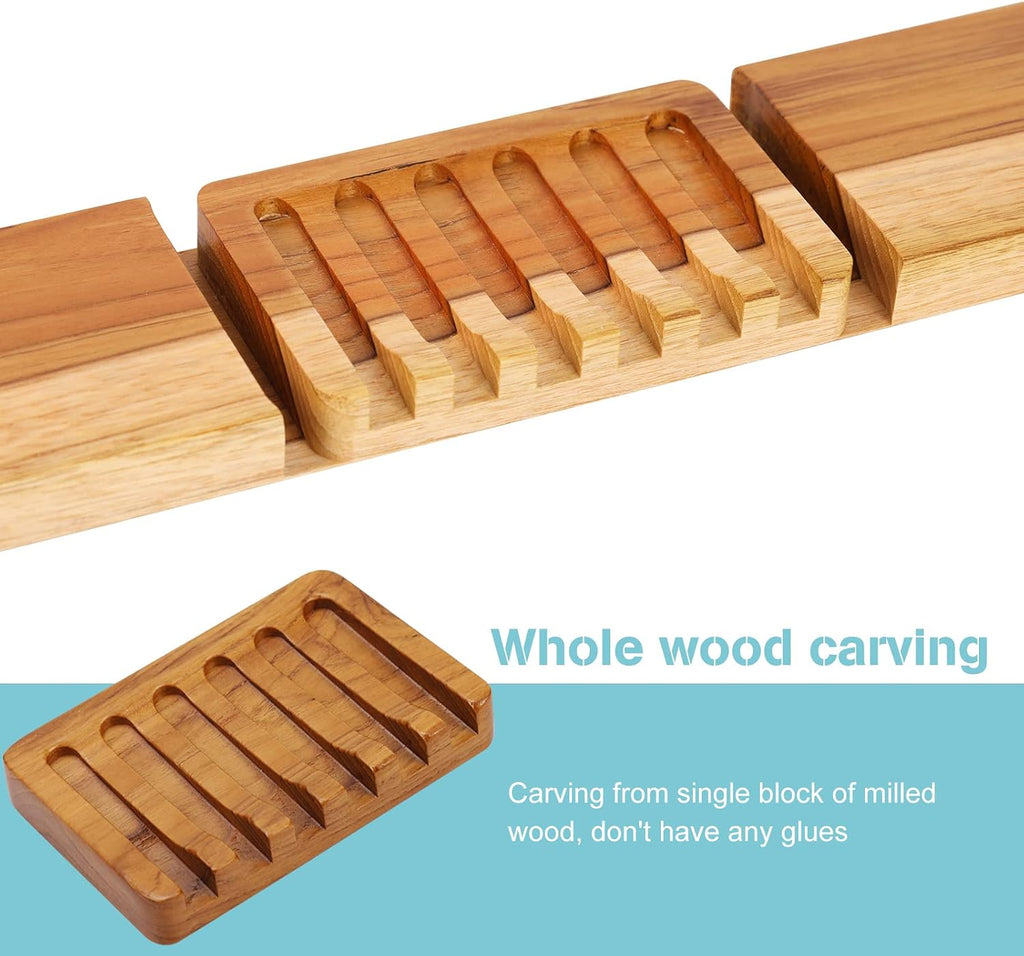 HTB 2 Pack Self Draining Soap Dishes,Teak Wood Soap Holder for Shower