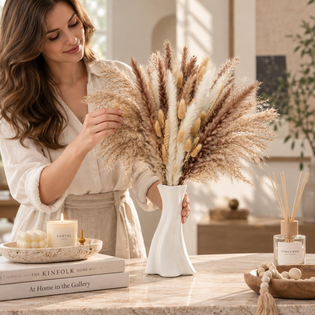 110PCS Natural Dried Flower 17inch Boho Dried Pampas Grass for Home Decor