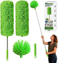 Cobweb Duster with Extension Pole, Washable Cleaning Duster Kit with 3 Duster Heads, Cobweb Duster, Corner Brush, Aluminum Telescoping Pole for high Ceiling Fan，Spider Web Brush with Extension Pole