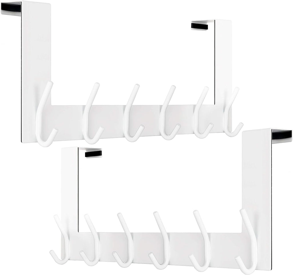 WEBI Over The Door Hooks,Door Hanger Over The Door Towel Rack,Door Coat Towel Hanger Door Coat Rack 6 Hooks for Hanging Clothes,Jacket,Hats,Bathroom,White,2 Packs