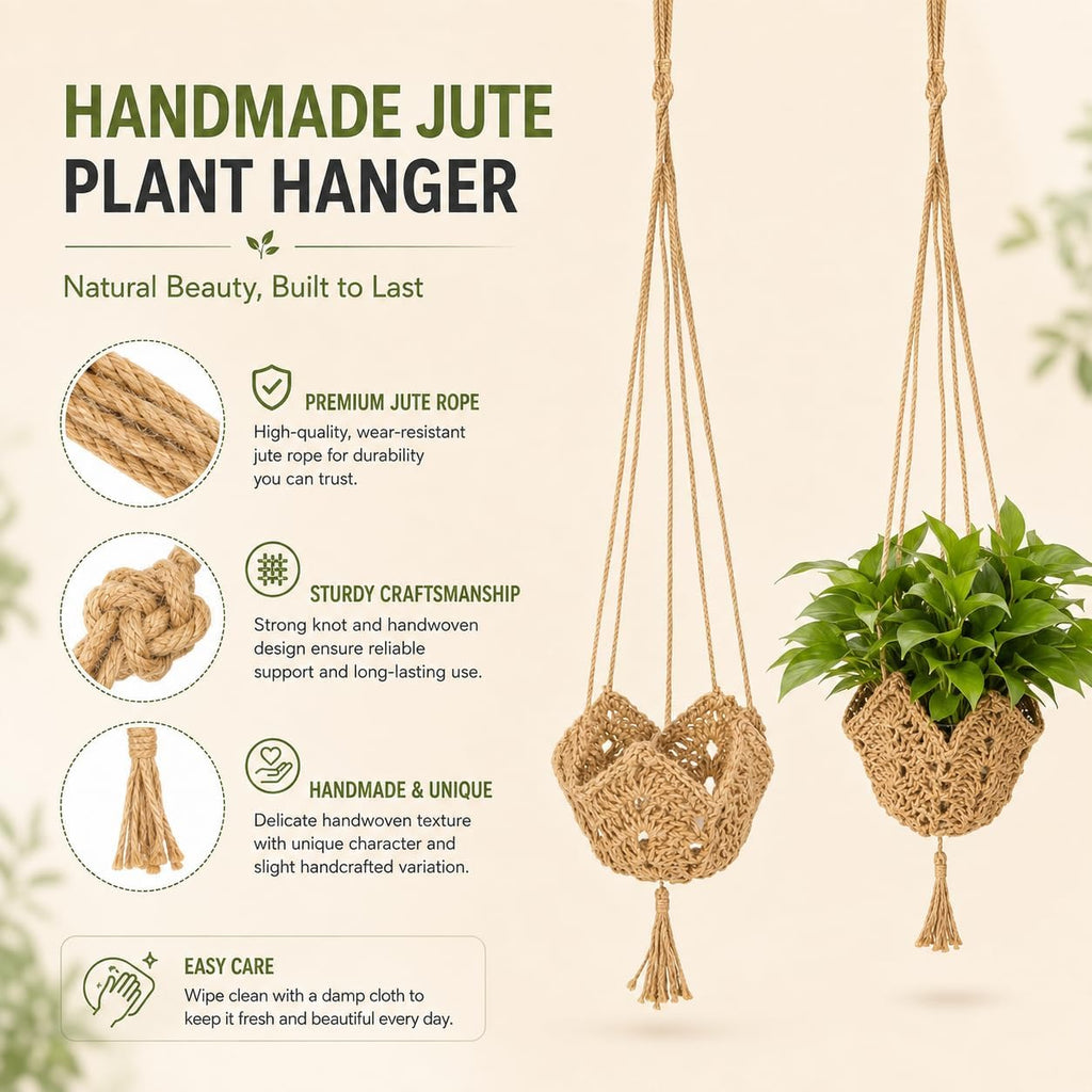 RAINFLOW Indoor Macrame Plant Hangers 2 Pack, Jute Plant Holders