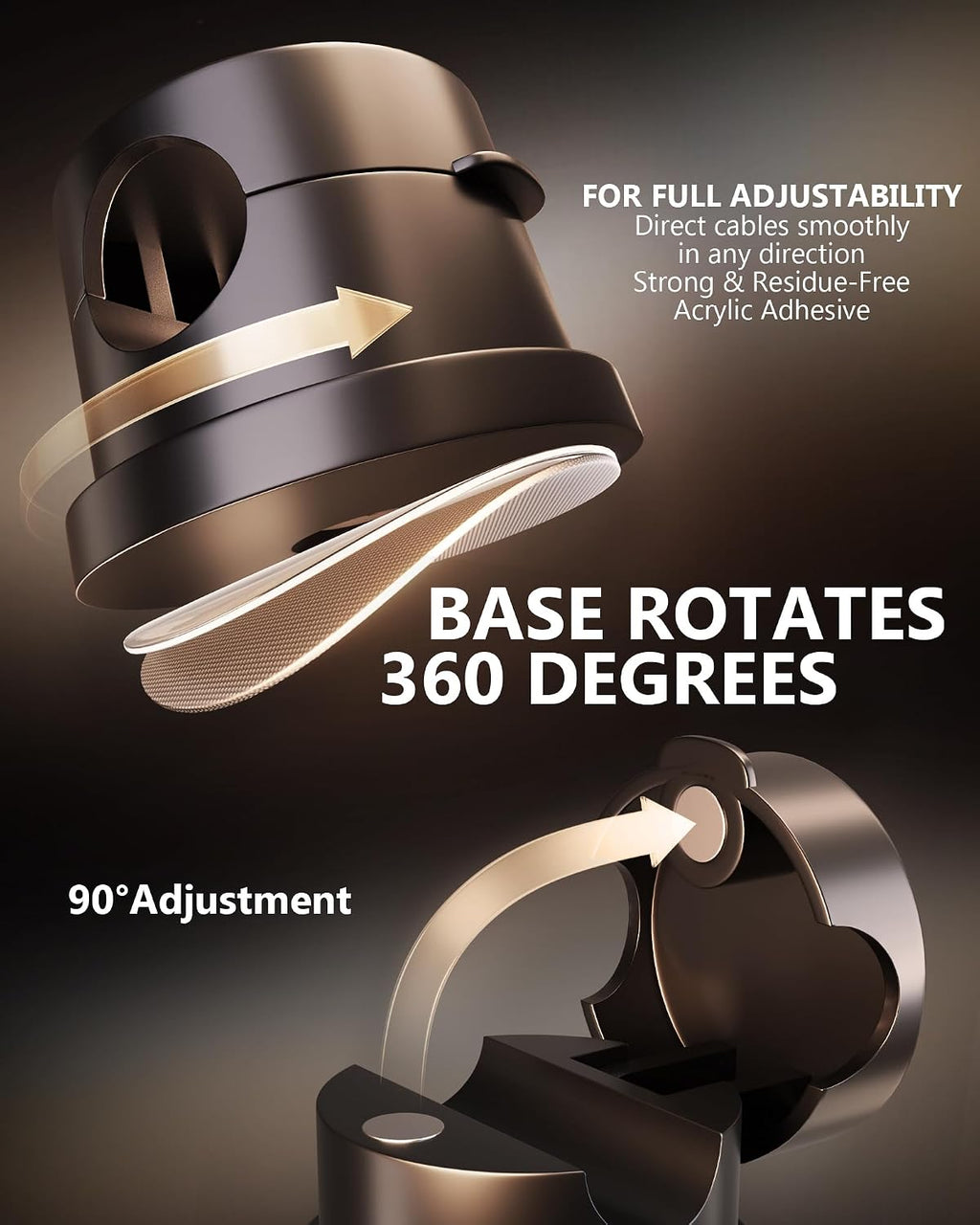 6Pack Magnetic Cord Holder 360° Rotating, 1s Lock Adhesive Desk Organizers