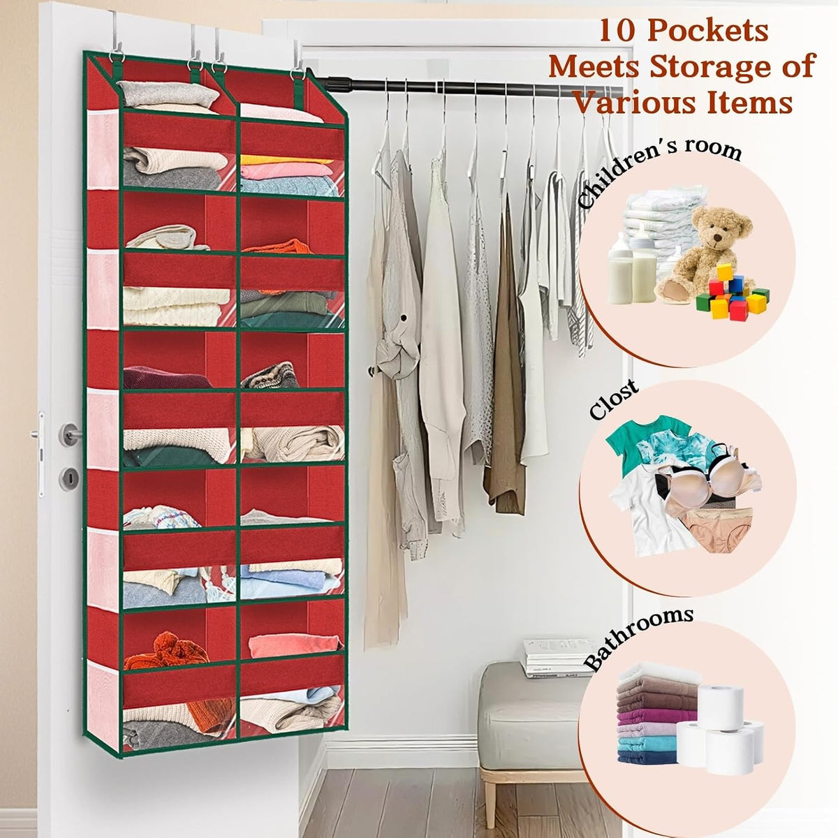 Over The Door Organizer 5 Tiers Extra Large Behind Door Storage of 10