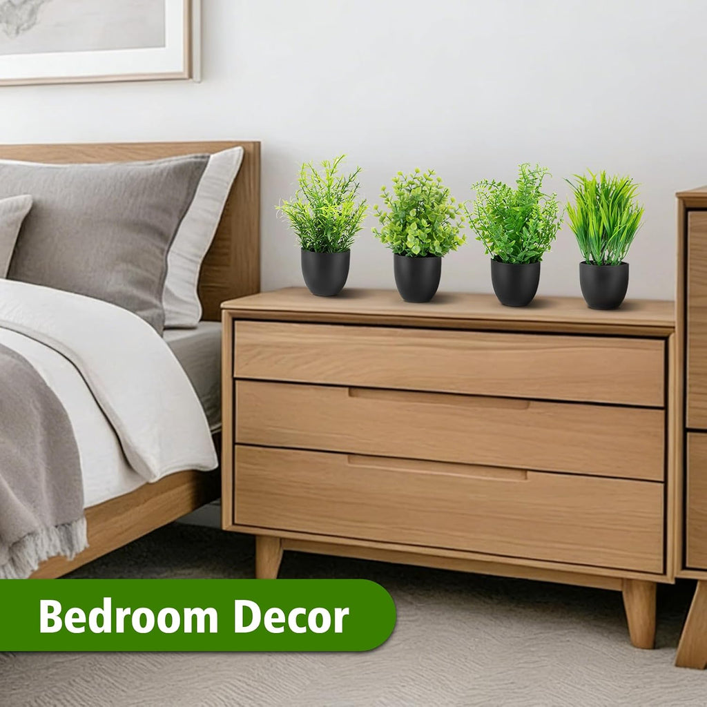 4 Pack Fake Desk Plants Small Faux Plants Mini Potted Artificial Plants for Table Bathroom Home Room Kitchen Shelf Office Decor