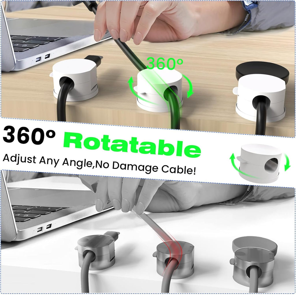 Magnetic Cable Clips Cord Organizer 10 Pack 360° Adhesive Phone Cord Holder for Desk, Nightstand, Car, Home, Office Cable Management Accessories-White