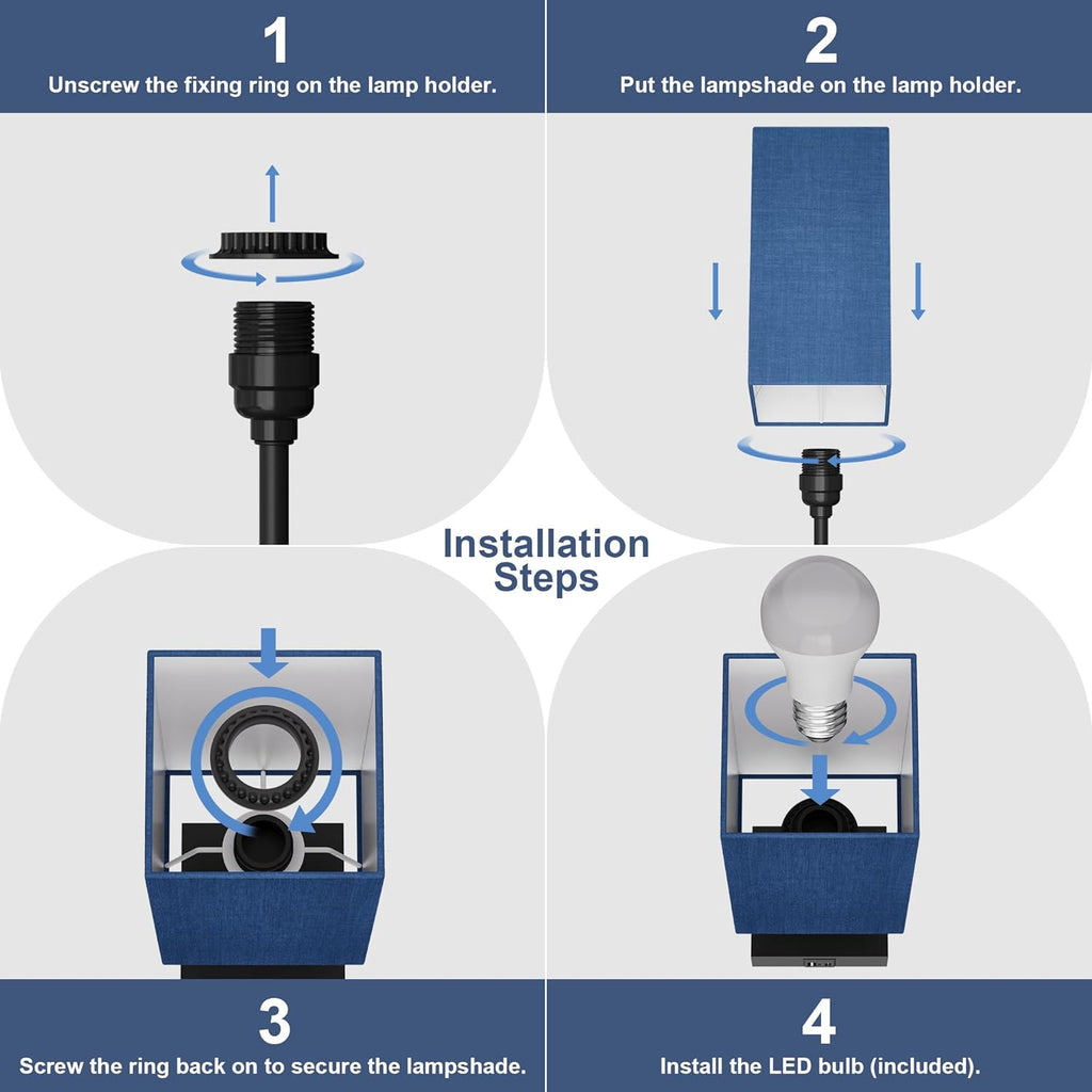 Bedside Table Lamp for Bedroom with 2USB Ports, 14-Inch, NavyBlue
