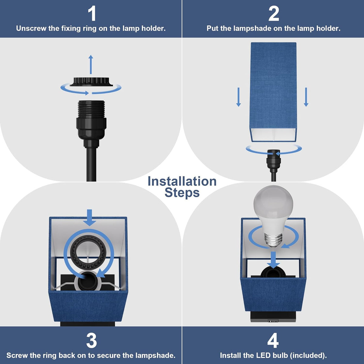 Bedside Table Lamp for Bedroom with 2USB Ports, 14-Inch, NavyBlue