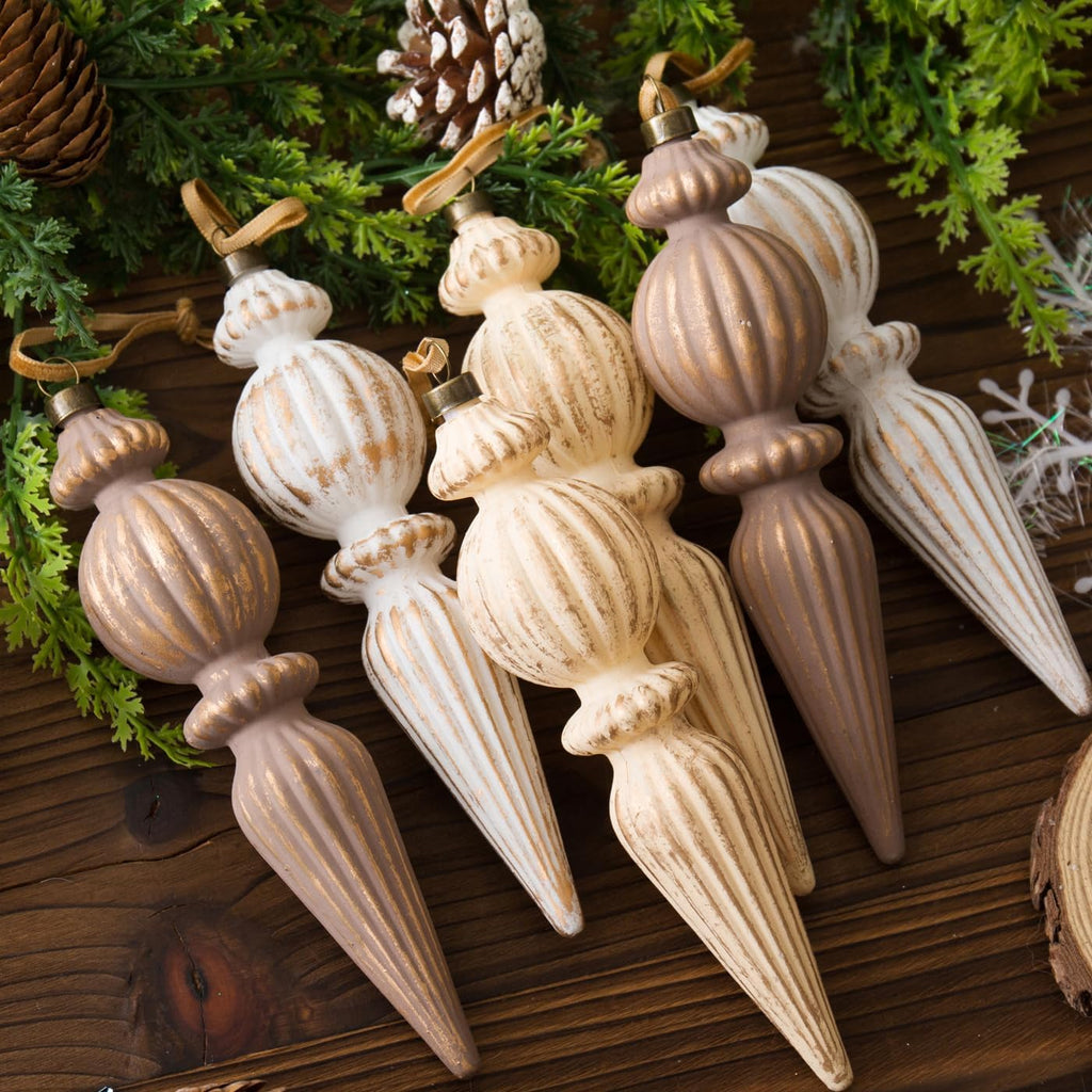 Vintage Finial Christmas Ornaments, 6Pcs Neutral Shatterproof Xmas Tree Ornaments(Modern Color)