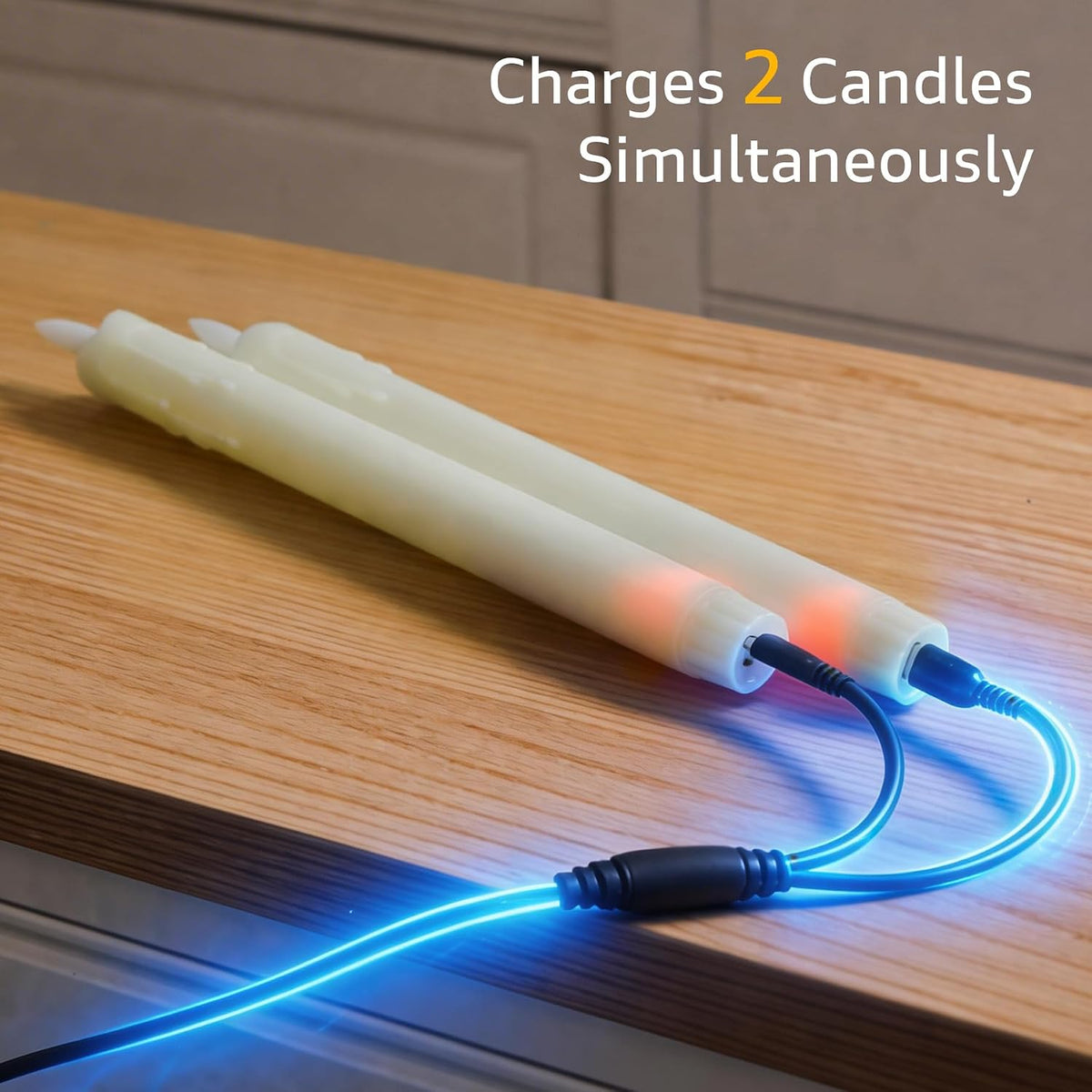 Rechargeable Flameless Timer Remote Taper Candles, 2pcs 0.86" x10" LED Flickering Dripping Wax Window Tall Fake Ivory Plastic Candlesticks(USB Charging Cable Included)