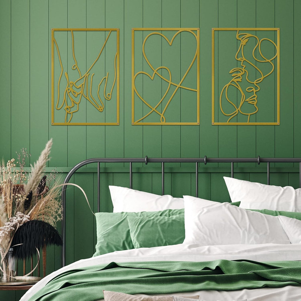 3 Pieces Metal Minimalist Line Wall Art, Love Heart Metal Wall Decor
