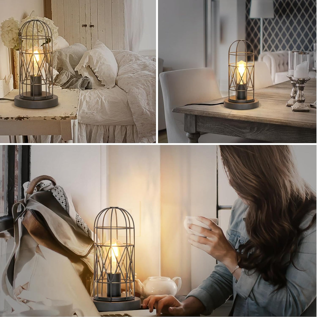 Small Touch Table Lamp, 3 Way Dimmable Industrial Nightstand Lamp, Gray