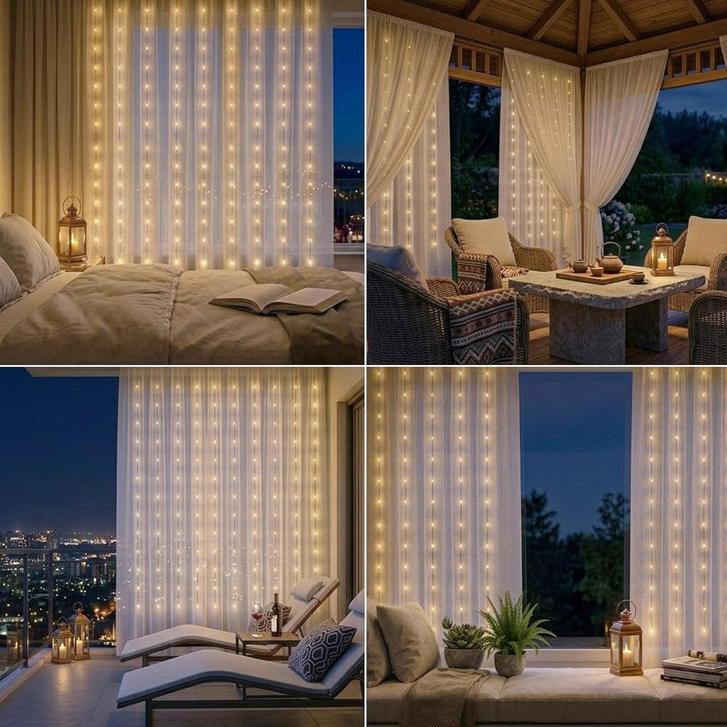 Vigdur Led Curtain String Lights, 8FT 210 Warm LEDs Fairy Lights, 2 Packs