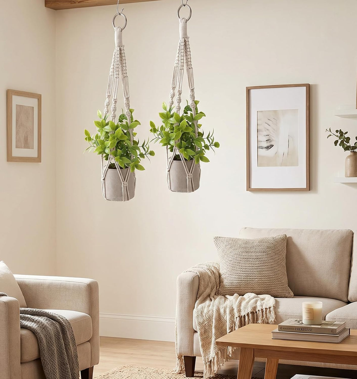 2 Pack Macrame Plant Hanger, Small Macrame Plant Hangers with Hooks