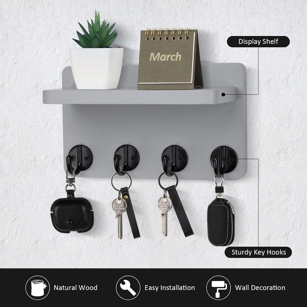 Nekon Key Holder Wall Mount, 8.5 Inch Wall Shelf, Gray