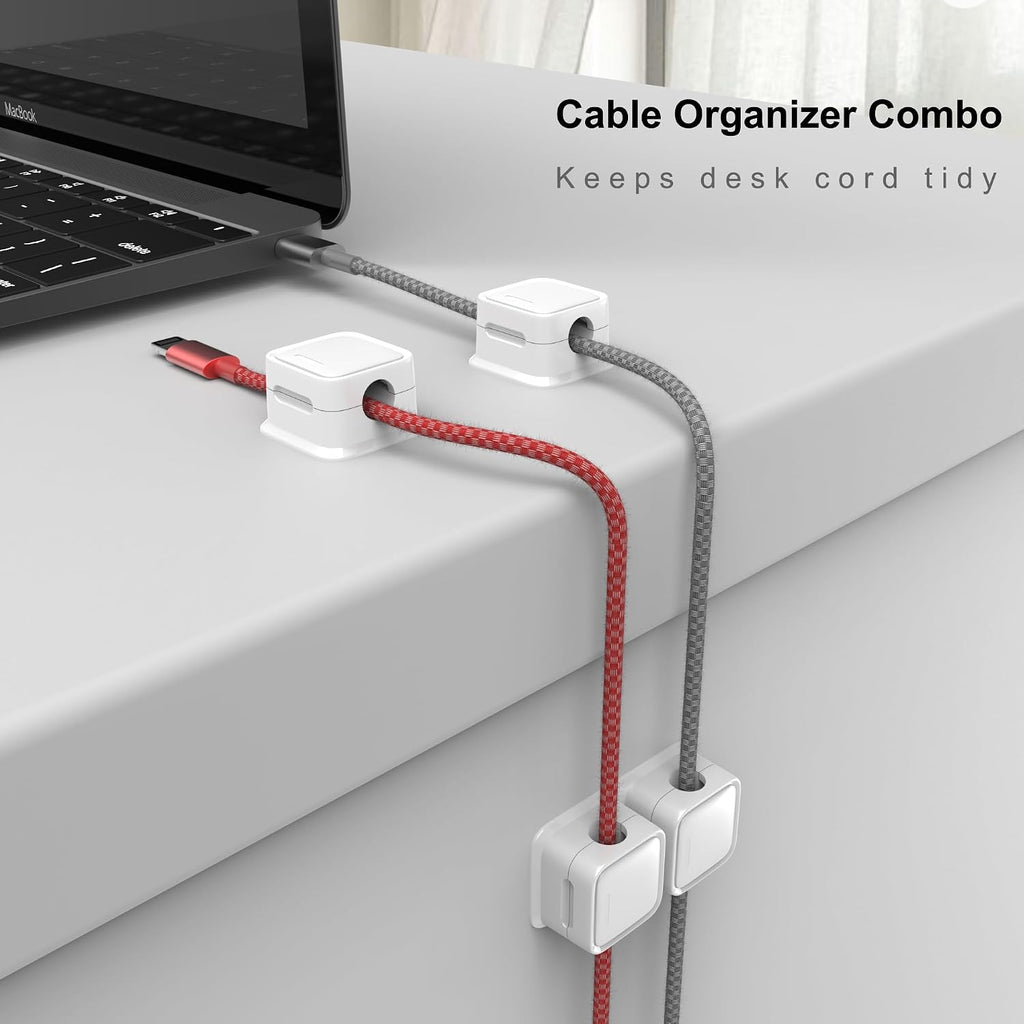 Smofish Magnetic Cable Clips, 6 Pack 10-Slot Cord Organizer, Strong Phone Charging Cable Holder Clips, Wire Charger Keeper for Desk, Nightstand, Kitchen Appliances, Office Supplies (White)