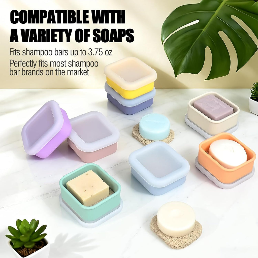 OTHIX 2 Pack Leakproof Silicone Travel Soap Case Travel Essentials-Small Bar Soap Holder Container with Drainage Layer & Mini Portable Soap Dish for Shampoo Bars, Gym, Camping (Cream & Light Purple)