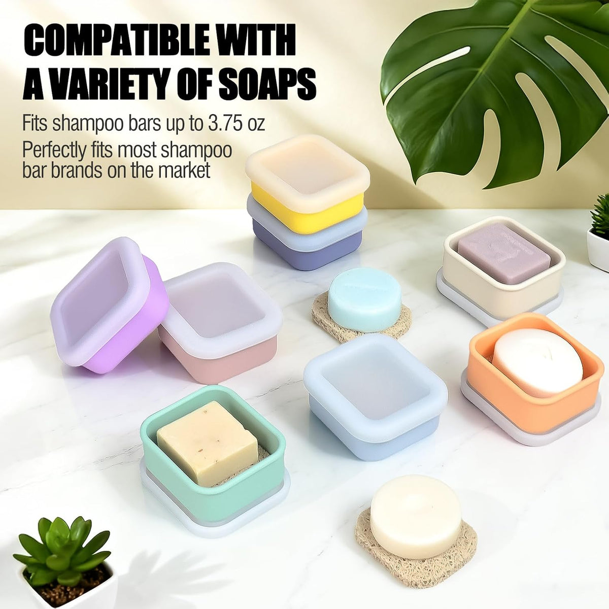 OTHIX 2 Pack Leakproof Silicone Travel Soap Case Travel Essentials-Small Bar Soap Holder Container with Drainage Layer & Mini Portable Soap Dish for Shampoo Bars, Gym, Camping (Cream & Light Purple)