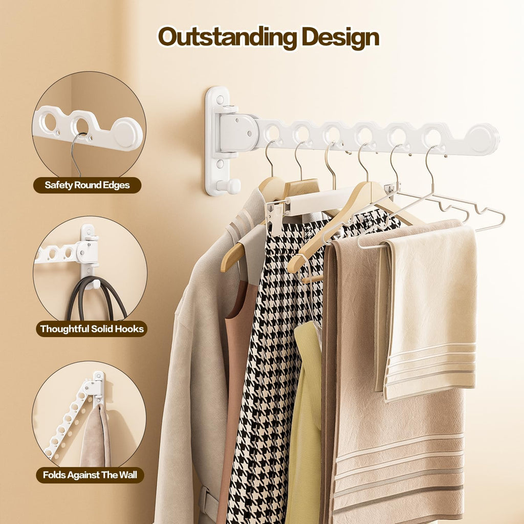 Wall Mounted Clothes Drying Rack, Laundry Clothes Hanger Rack Wall Mounted, Foldable Wall Clothes Rack for Laundry Room, Space Saving Closet Storage Organizer Clothes Hanger Indoor, 2pcs(White)