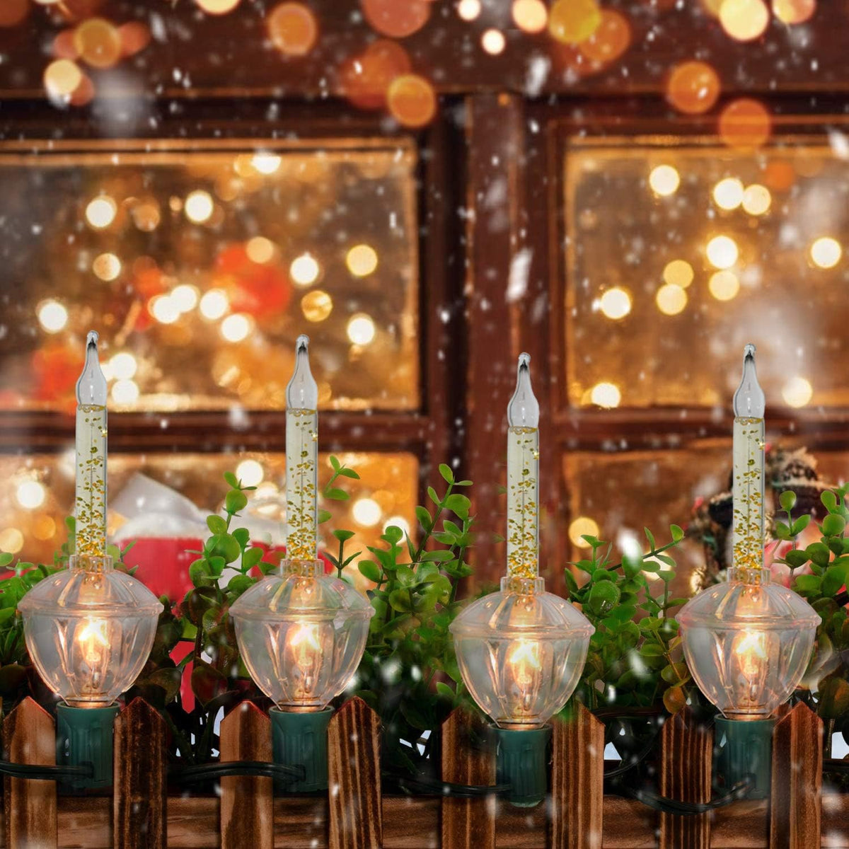 Couah Christmas Bubble Lights,Vintage Light String Set 11Ft 7 Clear Bubble Fluids with Gold Glitter C7/E12 Candelabra Base UL-Listed for Holiday Christmas Lighting Green Wire