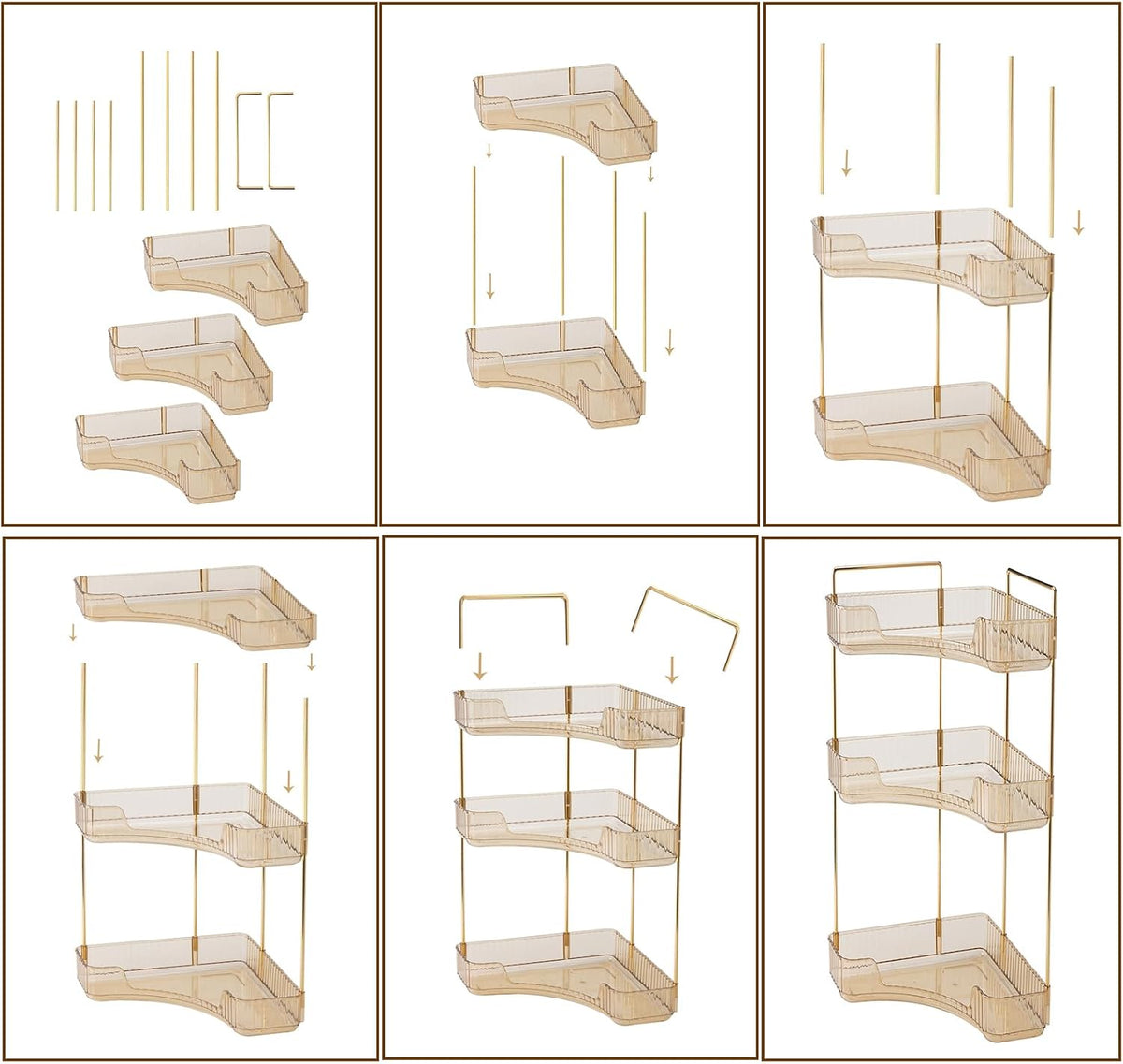 shuang qing 3-Tier Corner Bathroom Counter Organizer – Classic Storage Shelf for Makeup, Perfume & Toiletries, Space-Saving Countertop Tray Fits Bathroom, Dresser, Kitchen (Vintage Gold)